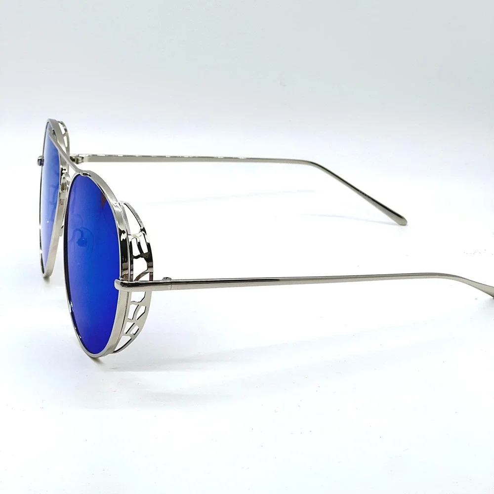 Aviator Sunglasses Blue Lens Silver Frame Fashion Eyewear UV400‎ Festival Wear